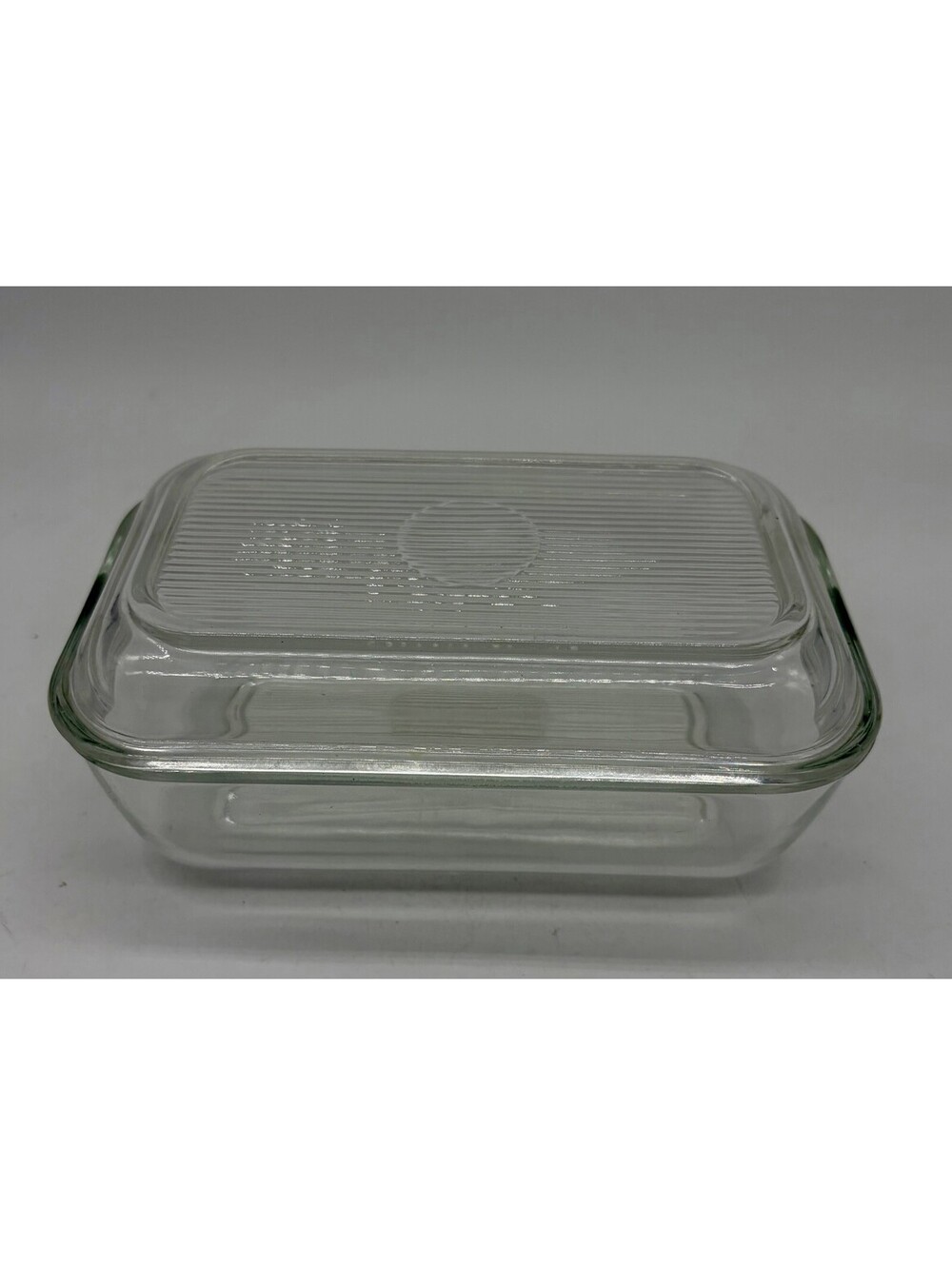Vtg 60's Arcoroc France Butter Dish with Lid Clear Glass Ribbed Covered Fridge